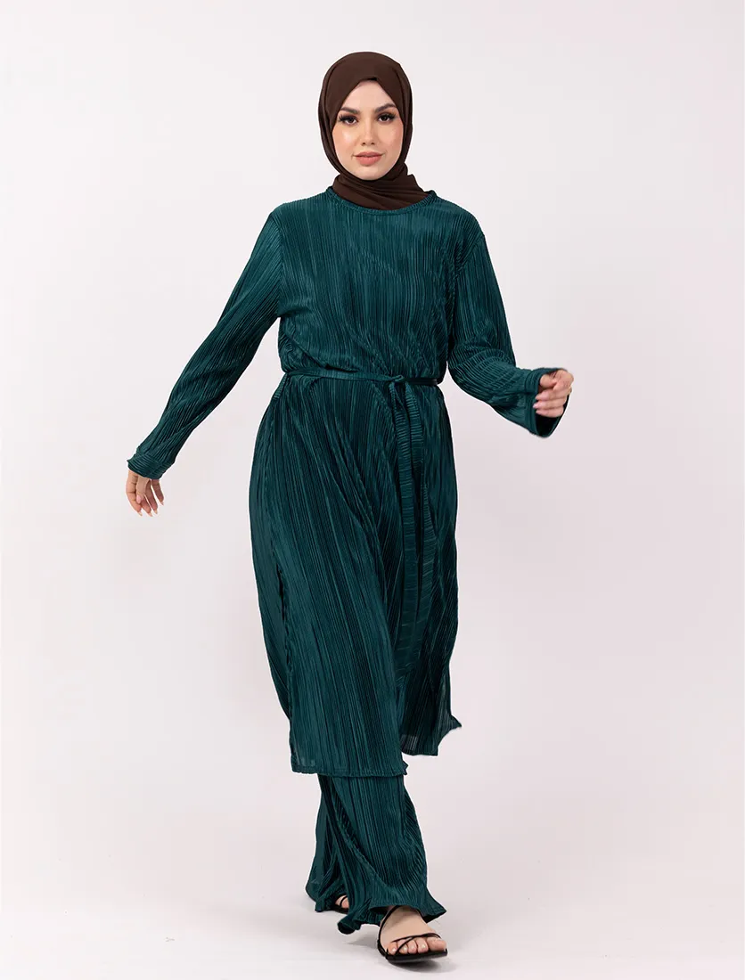 Green Long Plisse Co Ord